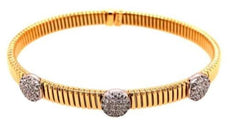 .68CT DIAMOND 18KT 2 TONE GOLD CLUSTER PAST PRESENT FUTURE CUFF BANGLE BRACELET