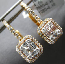 LARGE .86CT DIAMOND 18KT ROSE GOLD 3D ROUND & BAGUETTE CLUSTER HANGING EARRINGS