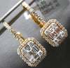 LARGE .86CT DIAMOND 18KT ROSE GOLD 3D ROUND & BAGUETTE CLUSTER HANGING EARRINGS