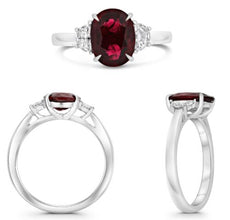 2.69CT DIAMOND & AAA RUBY PLATINUM 3D OVAL & HALF MOON 3 STONE ENGAGEMENT RING