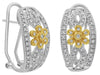 .50CT DIAMOND 14KT 2 TONE GOLD 3D FLOWER DOUBLE LEAF FILIGREE CLIP ON EARRINGS