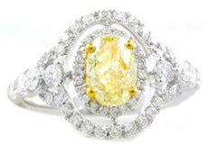 1.44CT WHITE & FANCY YELLOW DIAMOND 18K 2 TONE GOLD OVAL & ROUND ENGAGEMENT RING
