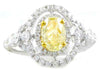 1.44CT WHITE & FANCY YELLOW DIAMOND 18K 2 TONE GOLD OVAL & ROUND ENGAGEMENT RING