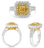 1.93CT WHITE & FANCY YELLOW DIAMOND 18KT TWO TONE GOLD 3D ROUND & CUSHION RING