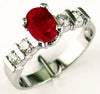 Estate 1.35Ct Diamond & AAA Ruby 14Kt White Gold Oval & Round 5 Stone Engagement Ring