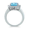 LARGE 4.72T DIAMOND & AAA BLUE TOPAZ 14K WHITE GOLD OVAL & ROUND FLOWER FUN RING