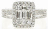 LARGE .95CT DIAMOND 18KT WHITE GOLD 3D ROUND & BAGUETTE SQUARE CLUSTER LOVE RING