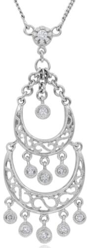 .15CT DIAMOND 18KT WHITE GOLD DOUBLE MOON OPEN FILIGREE CHANDELIER LOVE NECKLACE