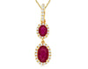 .92CT DIAMOND & AAA RUBY 14KT YELLOW GOLD 3D OVAL & ROUND FLOWER CLASSIC PENDANT