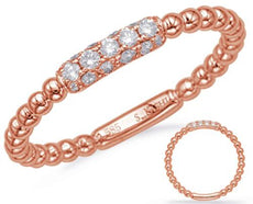 ESTATE .18CT DIAMOND 14KT ROSE GOLD THREE ROW THREE FOURTHS BEADED BAR FUN RING
