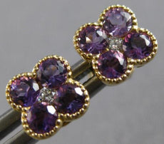 .89CT DIAMOND & AAA AMETHYST 14K YELLOW GOLD ROUND FILIGREE FLOWER STUD EARRINGS