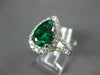 LARGE 3.96CT DIAMOND & AAA EMERALD 18KT WHITE GOLD 3D PEAR SHAPE ENGAGEMENT RING