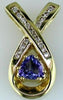 1.55CT DIAMOND & AAA TANZANITE 14KT YELLOW GOLD 3D TRILLION & ROUND LOVE PENDANT