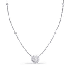 .60CT DIAMOND 14KT WHITE GOLD 3D CLASSIC FLOWER HALO BY THE YARD LOVE NECKLACE