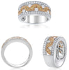 WIDE .89CT WHITE & FANCY YELLOW DIAMOND 18K TWO TONE GOLD SEMI ETERNITY FUN RING