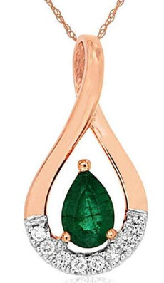 .44CT DIAMOND & AAA EMERALD 14KT ROSE GOLD PEAR SHAPE & ROUND FLOATING PENDANT