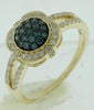 ESTATE .48CT WHITE & BLUE DIAMOND 14KT YELLOW GOLD ROUND CLUSTER FLOWER FUN RING