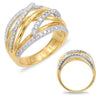 ESTATE .68CT DIAMOND 14KT WHITE & YELLOW GOLD 3D MULTI ROW CRISS CROSS FUN RING