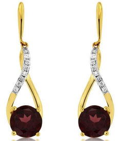 3.10CT DIAMOND & AAA RHODOLITE 14KT YELLOW GOLD ROUND TEAR DROP HANGING EARRINGS