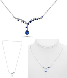 .86CT DIAMOND & AAA SAPPHIRE 14KT WHITE GOLD 3D ROUND & PEAR SHAPE LOVE NECKLACE