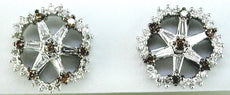 .62CT WHITE & MOCHA DIAMOND 14K WHITE GOLD ROUND & BAGUETTE FLOWER STUD EARRINGS