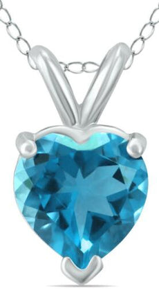 .66CT AAA BLUE TOPAZ 14KT WHITE GOLD 3D CLASSIC SOLITAIRE HEART SHAPE PENDANT
