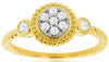 ESTATE .20CT DIAMOND 14KT YELLOW GOLD ROUND CLUSTER FLOWER ROPE DESIGN FUN RING