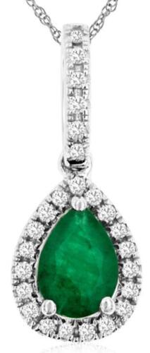 .81CT DIAMOND & AAA EMERALD 14KT WHITE GOLD PEAR SHAPE & ROUND FLOATING PENDANT