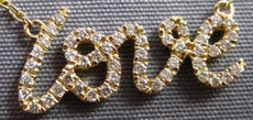 ESTATE .16CT DIAMOND 14KT YELLOW GOLD 3D CLASSIC ROUND LOVE SCRIPT FUN NECKLACE