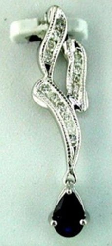 .43CT DIAMOND & AAA SAPPHIRE 14KT WHITE GOLD PEAR SHAPE & ROUND FILIGREE PENDANT