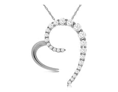 .42CT DIAMOND 14KT WHITE GOLD SIDEWAYS OPEN HEART JOURNEY LOVE FLOATING PENDANT