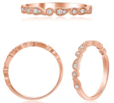 ESTATE .13CT DIAMOND 14K ROSE GOLD 3D ROUND MULTI SHAPE FILIGREE ENGAGEMENT RING