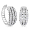 WIDE 1.08CT DIAMOND 14KT WHITE GOLD 3D ROUND 3 ROW HUGGIE HOOP HANGING EARRINGS