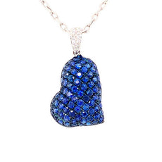 1.87CT DIAMOND & AAA SAPPHIRE 18KT WHITE GOLD 3D PUFF HEART FLOATING PENDANT