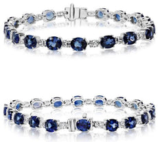 16.16CT DIAMOND & AAA SAPPHIRE PLATINUM OVAL LOVE TENNIS BRACELET