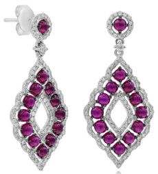 2.94CT DIAMOND & AAA RUBY 14KT WHITE & BLACK GOLD TEAR DROP FILIGREE EARRINGS