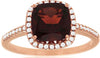 2.93CT DIAMOND & AAA GARNET 14KT ROSE GOLD 3D CUSHION HALO FRIENDSHIP LOVE RING