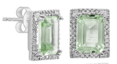 3.36CT DIAMOND & AAA GREEN AMETHYST 14KT WHITE GOLD EMERALD CUT & ROUND EARRINGS