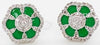 ESTATE .39CT DIAMOND & GREEN NAMEL 14KT WHITE GOLD 3D FLOWER STUD EARRINGS