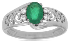 .80CT DIAMOND & AAA EMERALD 14KT WHITE GOLD OVAL & ROUND CRISS CROSS LOVE RING
