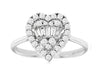 .35CT DIAMOND 14KT WHITE GOLD 3D ROUND & BAGUETTE CLUSTER DOUBLE HEART LOVE RING