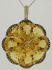 39.52CT WHITE & MOCHA DIAMOND & AAA CITRINE 14KT YELLOW GOLD 3D FLOWER PENDANT