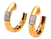 ESTATE .25CT DIAMOND 18KT 2 TONE GOLD MATTE & SHINY HUGGIE HOOP HANGING EARRINGS