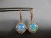 LARGE 4CT DIAMOND & AAA AUSTRALIAN OPAL 14KT ROSE GOLD CUSHION HANGING EARRINGS
