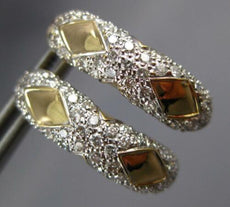 1.0CT DIAMOND 14KT 2 TONE GOLD SEMI HOOP GEOMETRICAL FUN HANGING EARRINGS #27313
