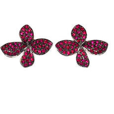 ESTATE .84CT AAA RUBY 18KT WHITE GOLD 3D MULTI LEAF BUTTERFLY FUN EARRINGS