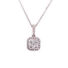 .49CT DIAMOND 18KT WHITE GOLD CLASSIC ROUND CLUSTER SQUARE HALO FLOATING PENDANT