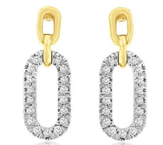 .10CT DIAMOND 14KT 2 TONE GOLD 3D CLASSIC OVAL LINK LOVE KNOT HANGING EARRINGS