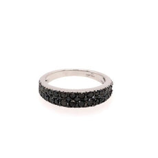 .95CT BLACK DIAMOND 18KT WHITE GOLD 3D THREE ROW SEMI ETERNITY ANNIVERSARY RING