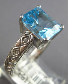 4.03CT DIAMOND & AAA BLUE TOPAZ 14KT WHITE GOLD CUSHION & ROUND ENGAGEMENT RING